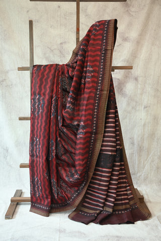 Maroon HBP Cotton Silk Chanderi Saree With Weave