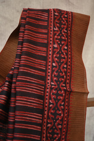 Maroon-Black Stripes HBP Cotton Silk Saree With Ghicha Border