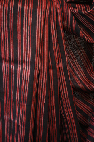 Maroon-Black Stripes HBP Cotton Silk Saree With Ghicha Border