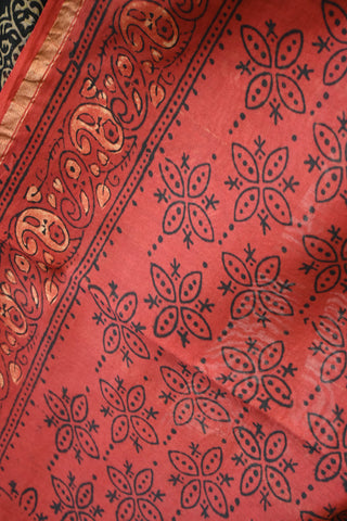 Black HBP Cotton Silk Chanderi Saree With Red Paisley Border