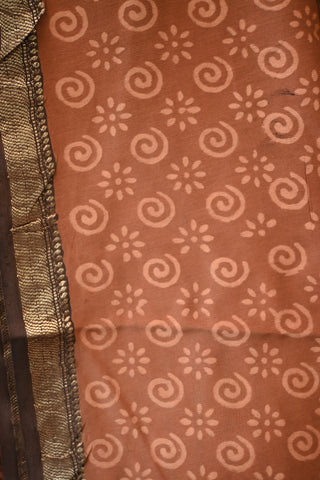 Light Brown HBP Cotton Silk Chanderi Saree With Floral Print