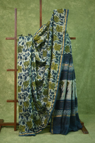 Light Indigo Vanaspati Print Cotton Silk Chanderi Saree - SRLIVPCSCS194
