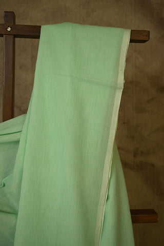 Pastel Green Mulmul Cotton Saree With Mint Green Tassels