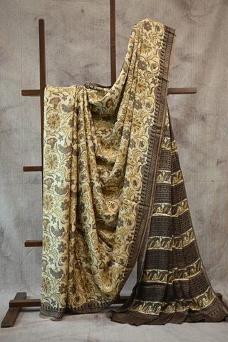 Beige Kashish Modal Silk Saree With Floral Print
