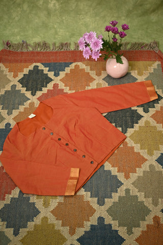 Plain Rust Orange Cotton Mangalgiri Blouse