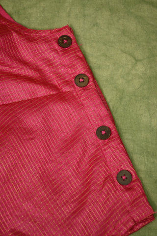 Pink Tussar Tissue Silk Sleeveless Blouse With Golden Checks