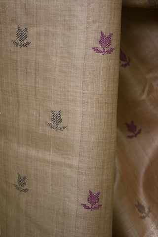 Beige Machine Embroidered Tussar Silk Saree-SRBMETSS39