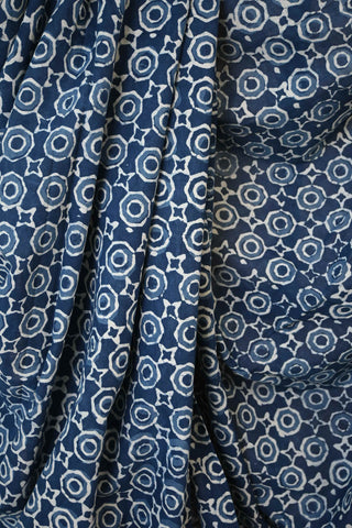 Indigo HBP Cotton Saree With Geometric Circle Print