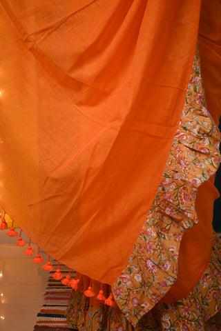 Orange Mul Cotton Ruffle Saree-SROMCRS8