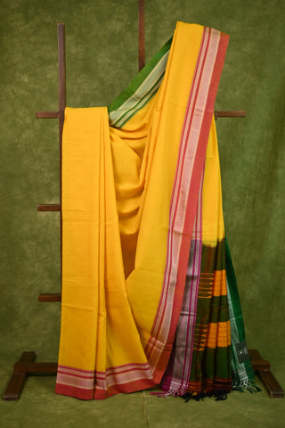 Plain Yellow Cotton Ilkal Saree - SRYCIS35