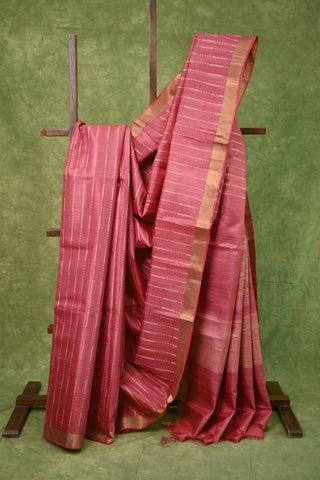 Onion Pink Tussar Silk Saree - SROPTSS139