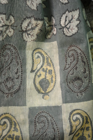 Grey Vanaspati Print Cotton Silk Saree With Maheshwari Border - SRGCSCS84