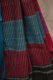 Big Checks Black Cotton Patteda Anchu With Border-SRBCPAS13