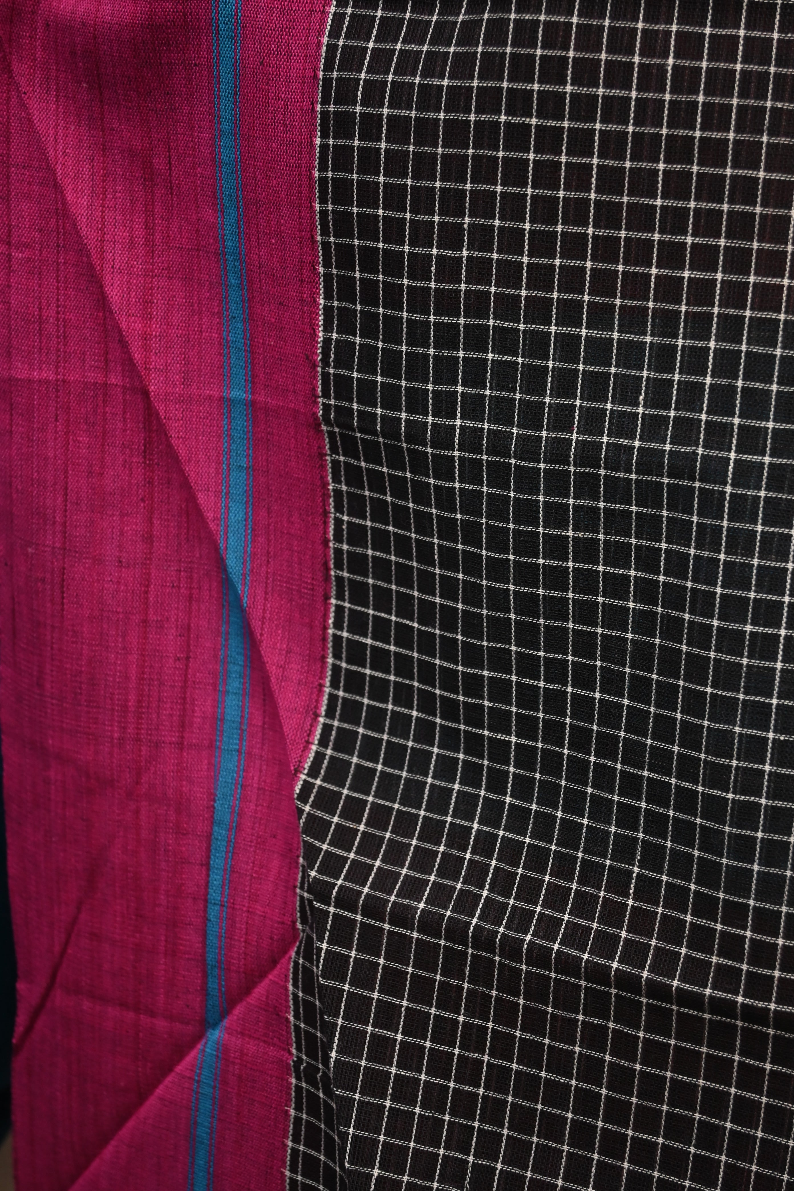 Big Checks Black Cotton Patteda Anchu With Border-SRBCPAS13