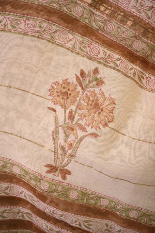 Brown Sanganeri Print Cotton Silk Chanderi Saree - SRBCSCS106