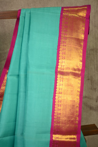 Turquoise Blue Kanjeevaram Silk Saree With Pink Border 38