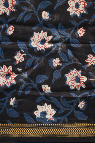 Blue-Black HBP Cotton Silk Chanderi Dress Material With White Floral Print