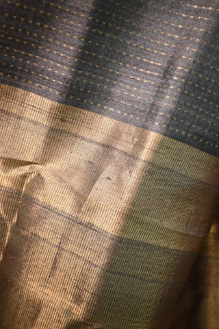 Grey Tussar Silk Saree With Golden Dots - SRGTSS151