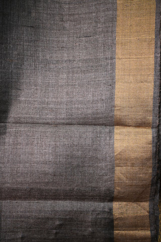 Grey Tussar Silk Saree With Golden Dots - SRGTSS151