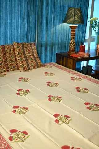 White Single Bedsheet With Pink Flower Print