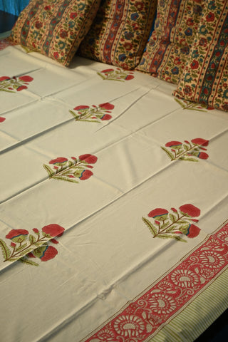 White Single Bedsheet With Pink Flower Print
