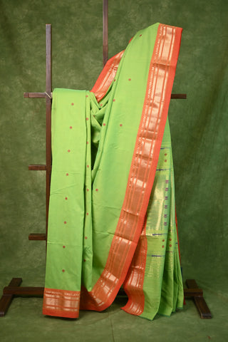 Parrot Green Cotton Paithani Saree - SRPGCPS22