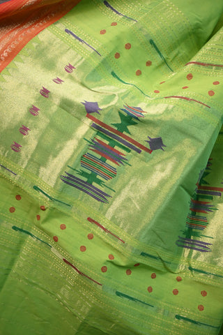Parrot Green Cotton Paithani Saree - SRPGCPS22