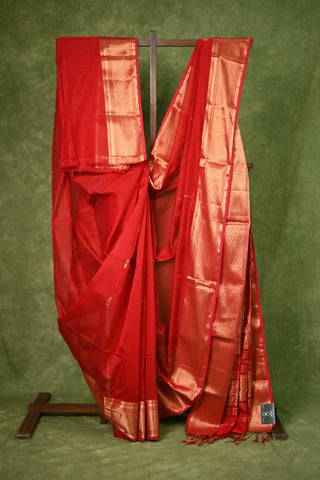 Red Cotton Silk Maheshwari Saree - SRRCSMS8