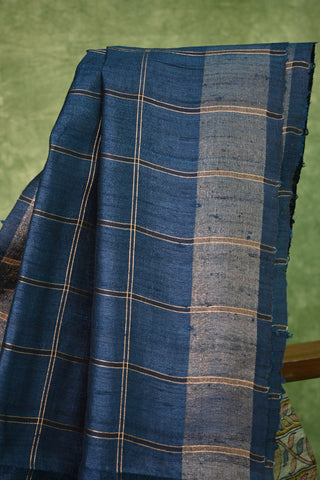 Peacock Blue Raw Silk Saree With Madhubani Pallu - SRPBRSS22