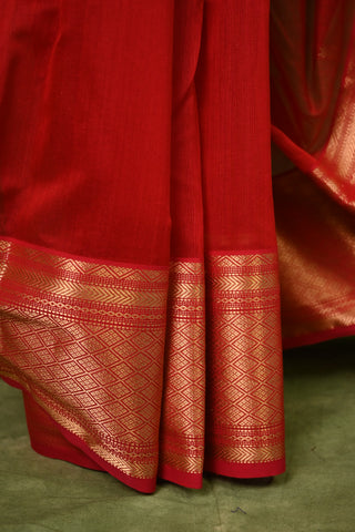 Red Cotton Silk Maheshwari Saree - SRRCSMS8