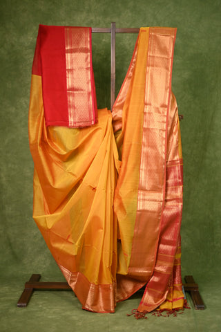 Turmeric Yellow Cotton Silk Maheshwari Saree - SRTYCSMS9