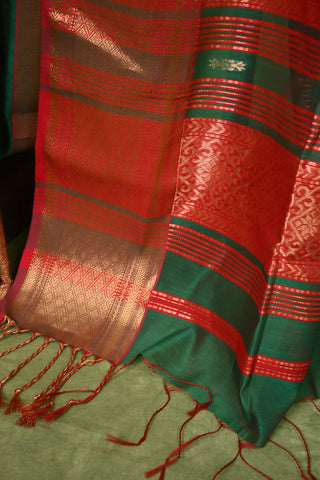 Green Cotton Silk Maheshwari Saree - SRGCSMS6