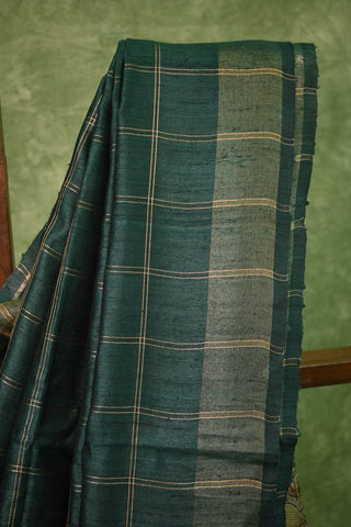 Green Raw Silk Saree With Madhubani Pallu - SRGRSS24