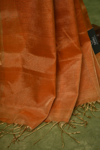 Plain Orange Maheshwari Tissue Silk Saree