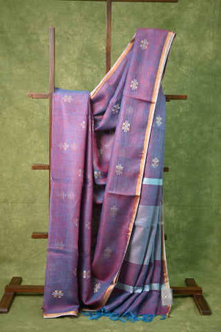 Purple-Blue Linen Saree With Butti-SRPBLS4