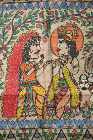 Beige Handpainted Tussar Silk Saree-SRBTSS196