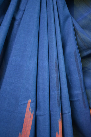 Blue-Orange Pochampalli Cotton Ikat Saree-SRBOPCIS23