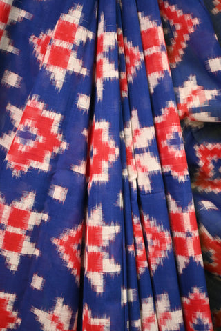 Blue-Red Pochampali Cotton Ikat Saree - SRBRPCIS16
