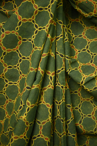 Bottle Green Ajrakh Print Cotton Saree - SRBGAPCS4