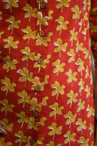 Red Yellow Floral HBP Cotton Kurta With Long Sleeve