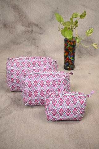 Pink HBP Cotton Pouch (Set Of 3)-SRPCP17
