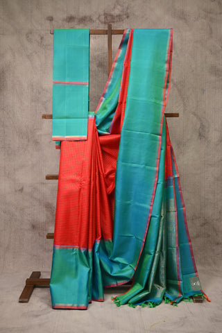 Red-Peacock Green Kanjeevaram Silk Saree