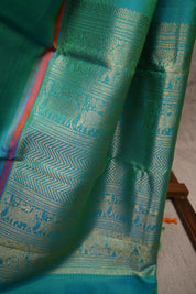 Red-Peacock Green Kanjeevaram Silk Saree