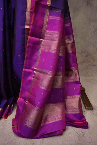 Purple Kanjeevaram Silk Saree With Dark Magenta Golden Zari Border