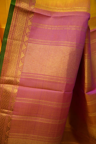Yellow Kanjeevaram Silk Saree With Small Zari Border 30