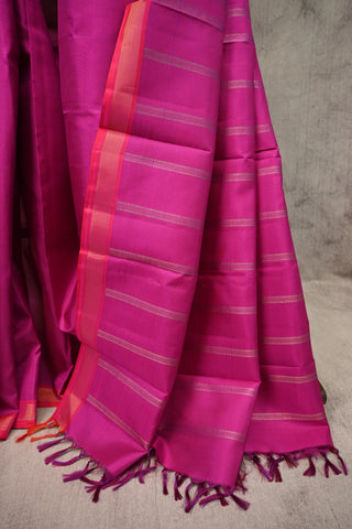 Fuchsia Pink Kanjeevaram Silk Saree With Small Zari Border 24