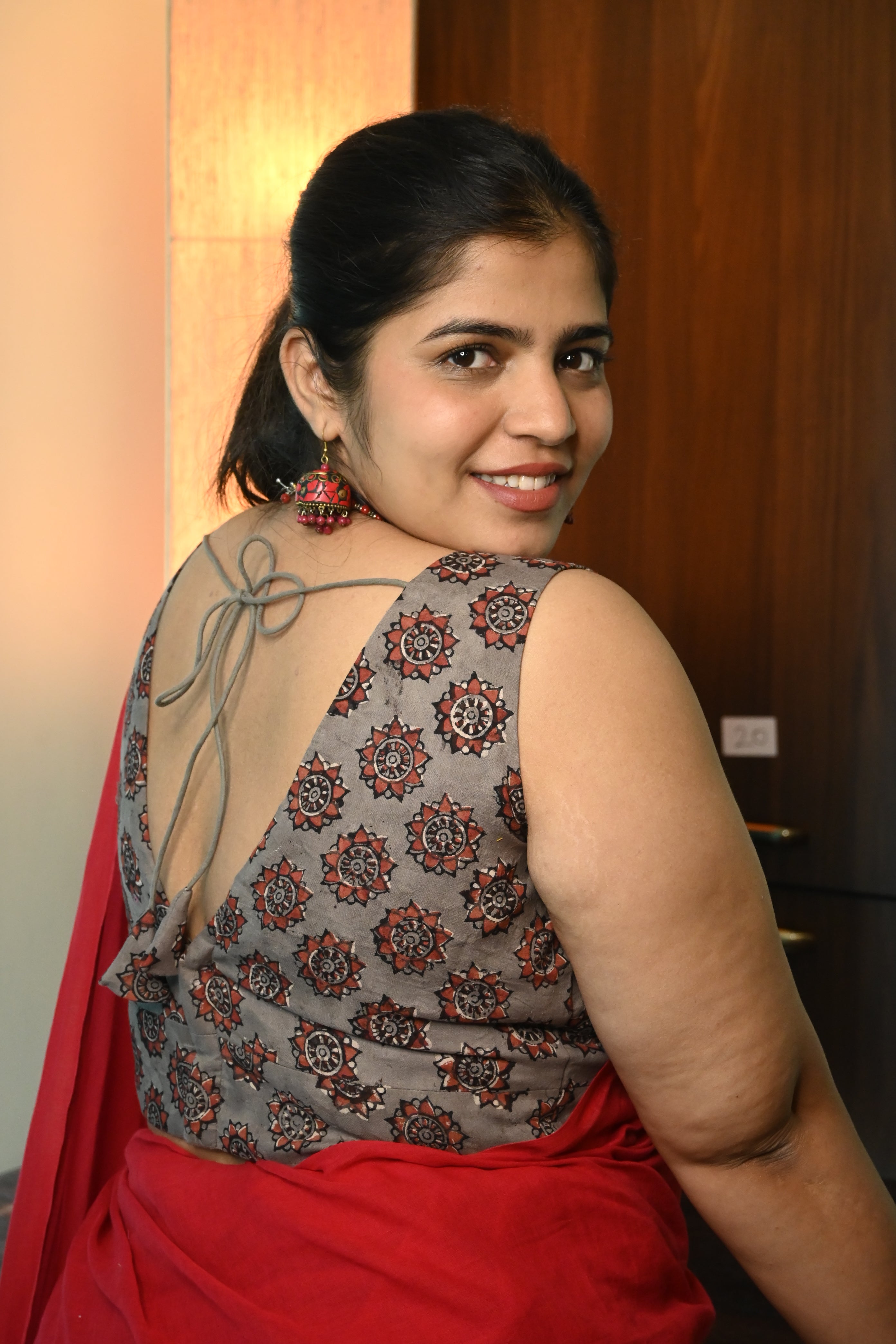 Grey HBP Sleeveless Plunging V-Neck Padded Blouse