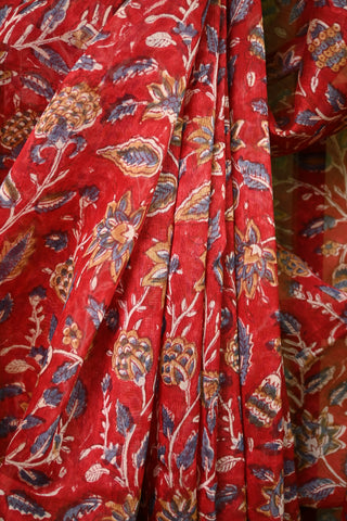 Red Sanganeri Print HBP Cotton Silk Chanderi Saree - SRRCSCS43
