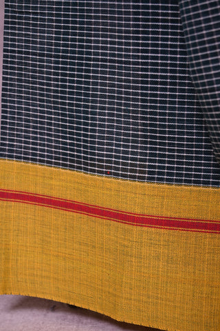 Bottle Green Small Checks Patteda Anchu Saree With Red Yellow Border