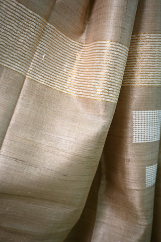 Beige Tussar Silk Saree With Thread Weaving-SRBTSS214